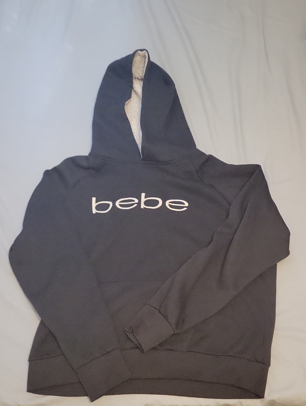 3X bebe Black Crewneck Hoodie with White Logo